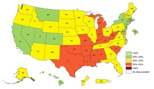 CDC obesity trends map 2011